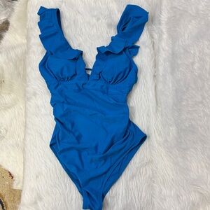 Cupshe Blue Ruffled One Piece Swimsuit